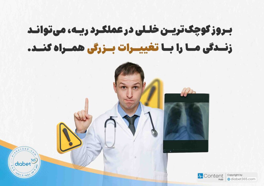 آیا دیابت سلامت ریه را تهدید می‌کند؟ از مشکلات ریوی مربوط به دیابت می‌توان به 1. آسم 2. بیماری انسدادی مزمن ریه (COPD) 3. عفونت‌های دستگاه تنفسی اشاره کرد.